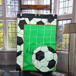 SOCCER THEMED DOUBLE APPLIQUE / DOUBLE SIDED HOUSE FLAG (29"W X 42"L)